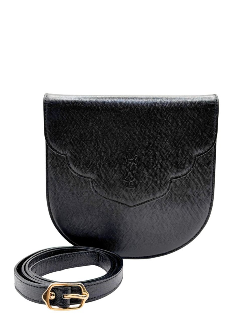YVES SAINT LAURENT Vintage Saffiano Black Leather Crossbody & Clutch